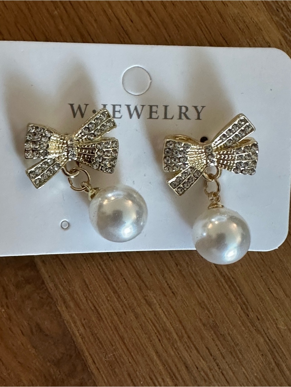 Bow Crystal Drop Earrings with White Pearl